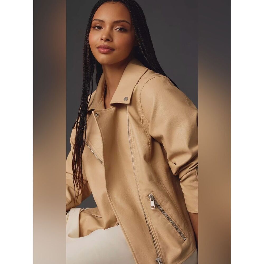 Anthropologie The Saige Faux-Leather Moto Biker Jacket in tan